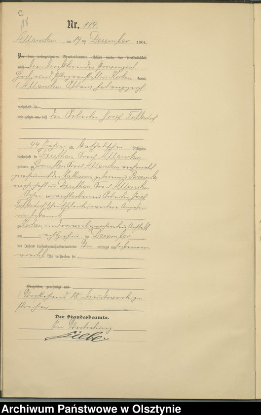 image.from.unit.number "Sterbe-Haupt-Register Tom II,Nr 399 - 427"
