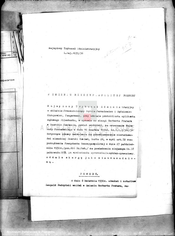 Obraz 17 z jednostki "Freter Herbert z Szerokiego Kamienia powiatu szubińskiego. Skarga do N.T.A. z powodu odmowy zezwolenia na przewłaszczenie"