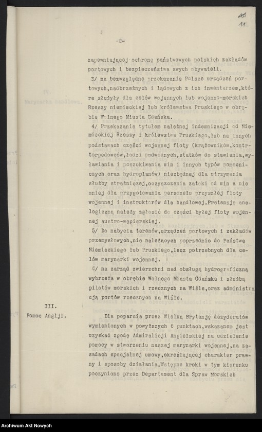 image.from.unit.number "Postulaty w sprawie otrzymania dostępu do morza, utworzenia marynarki wojennej i handlowej. Memoriały, wniosek, notatka, korespondencja"