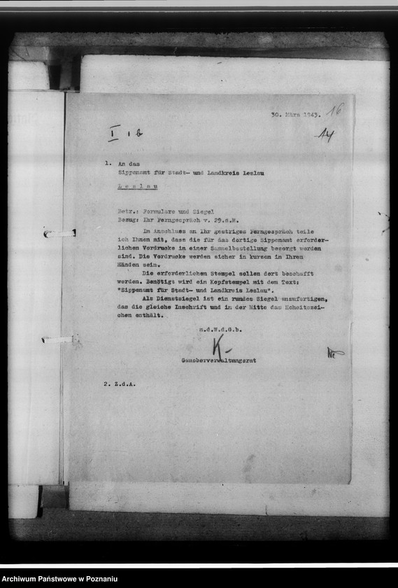 Obraz 20 z jednostki "[Korespondencja w sprawach organizacyjnych]- Sippenamt für Stadt- und Landkreis Leslau [Włocławek, województwo bydgoskie]"
