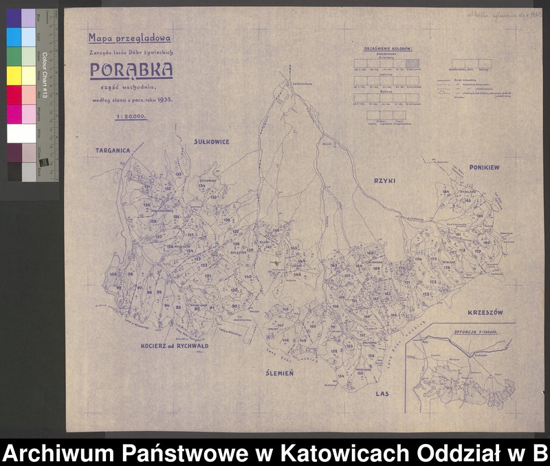 image.from.unit.number "Mapa przeglądowa zarządu lasów dóbr żywieckich Porąbka cześć wschodnia wg. stanu z początkiem roku 1935"