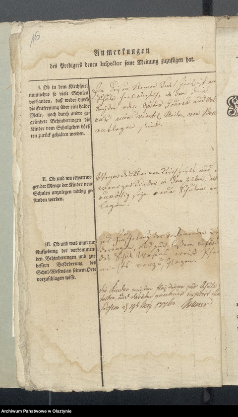 image.from.unit.number "Tabelle der Kirch und Land Schulen des Kirchspiels Bosemb"