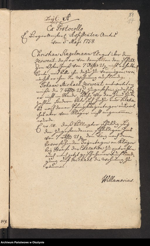 image.from.unit.number "In S. [Sachen] des Kunst=Waid und Schön=Färbers Johann Michael Zerwendt in pto: Emigrantionis"