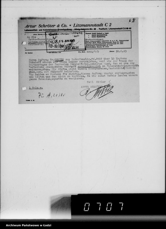 Obraz 10 z jednostki "Lebensmitteleinkauf, Aufträge, [Lieferscheinen und Rechnungen] 20721-20780"