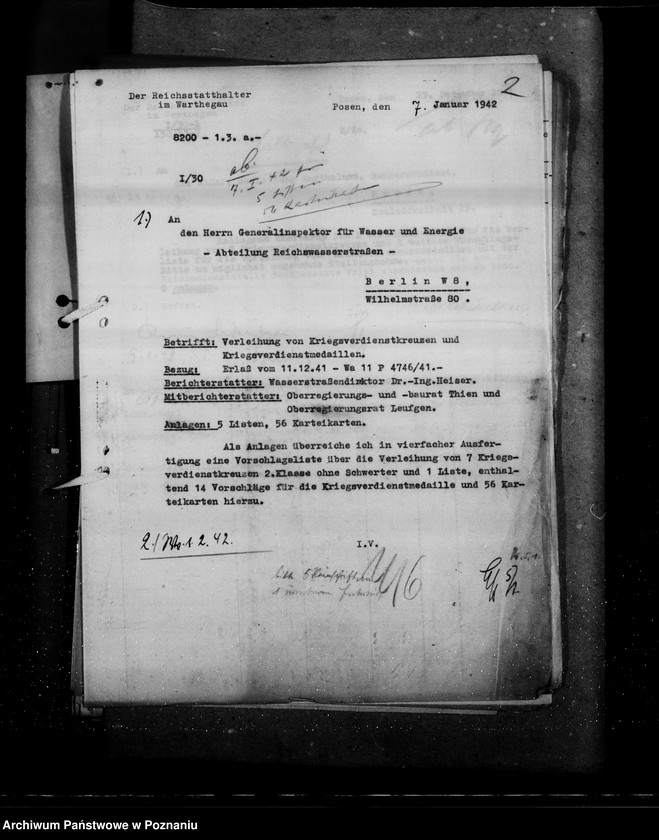 Obraz 6 z jednostki "Kriegsverdienstkreuze und Kriegsverdienstmedaillen- Vorschläge der Wasserstrassenverwaltung"