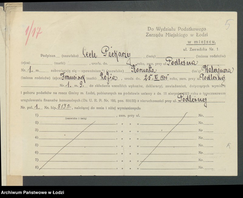 image.from.unit.number "Księga inwentarzowa nieruchomości m. Łodzi ul. Skłodowskiej"