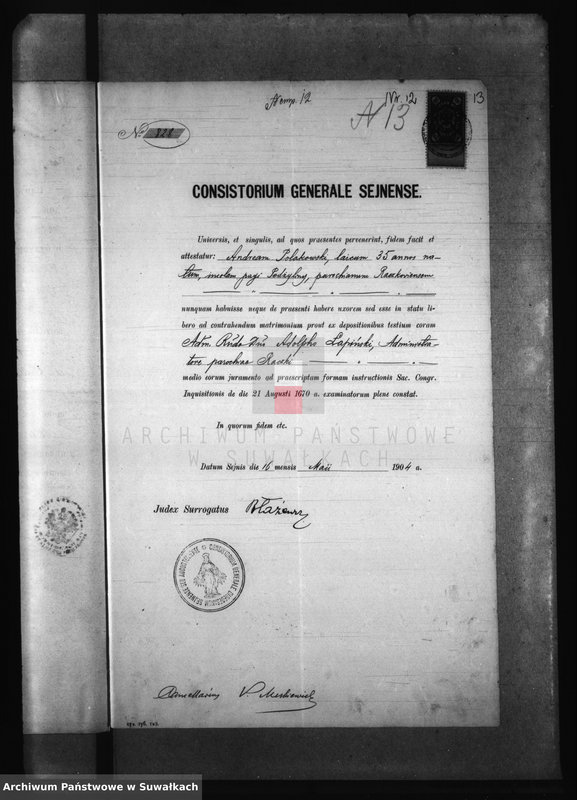 Obraz 17 z jednostki "Dokumenty k aktom o brakosočetaršichsja po prichodu Bakalažewo v 1904 godu"