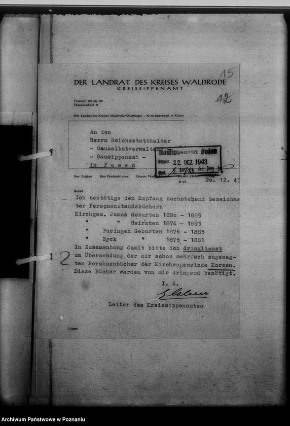 Obraz 19 z jednostki "[Korespondencja w sprawach organizacyjnych, sprawozdanie z działalności], Kreissippenamt Waldrode [Gostynin, województwo warszawskie]"