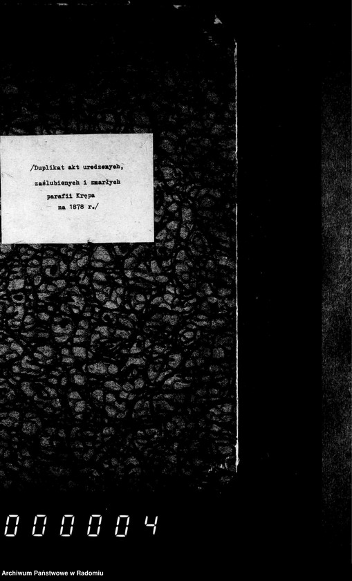 Obraz z jednostki "[Duplikat akt urodzonych, zaślubionych i zmarłych parafii Krępa za 1878 rok]"