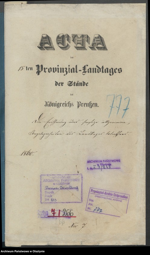 image.from.unit.number "Acta des 15ten Provinzial-Landtages der Stände der Königreichs Preussen. Die Eröffnung und sonstige allgemeine Angelegenheiten des Landtages"