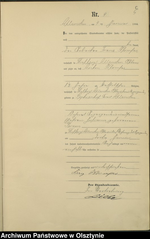 image.from.unit.number "Sterbe-Haupt-Register Tom I, Nr 1 - 398"