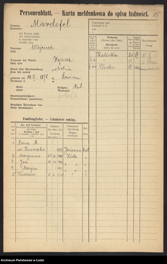 Obraz 17 z jednostki "[Spis ludności Łodzi] Mardofel - Markgraf"