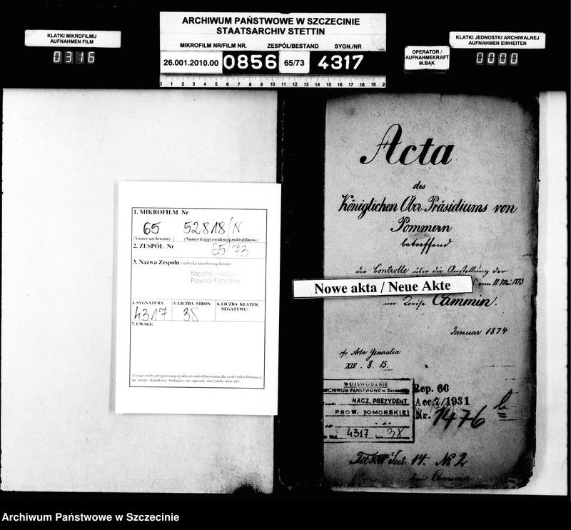 Obraz 1 z jednostki "Kontrolle über die Anstellung der Geistlichen in Folge des Gesetzes vom 11. Mai 1873 im Kreise Cammin"