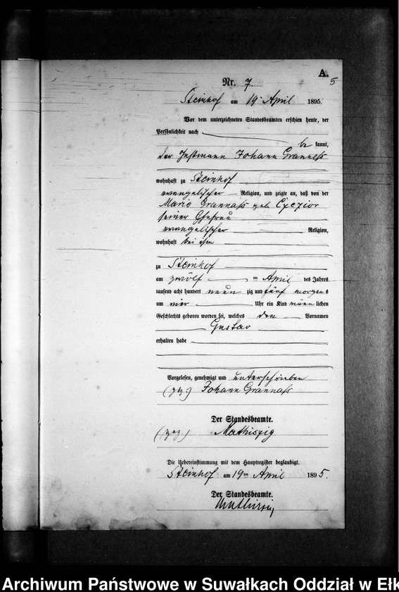 image.from.unit.number "Geburts-Neben-Register des Preussischen Standes-Amtes Gr. Strengeln Kreis Angerburg"