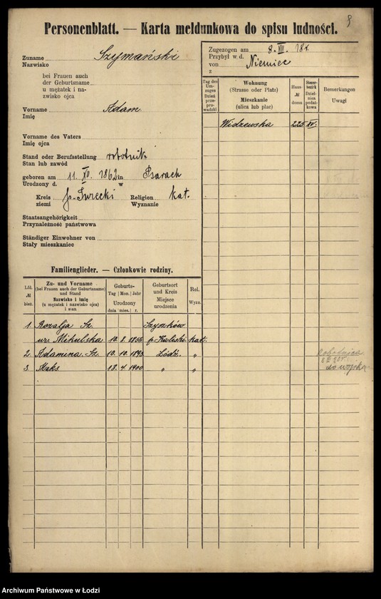 Obraz 11 z jednostki "[Spis ludności Łodzi] Szymański-Szymczacka"