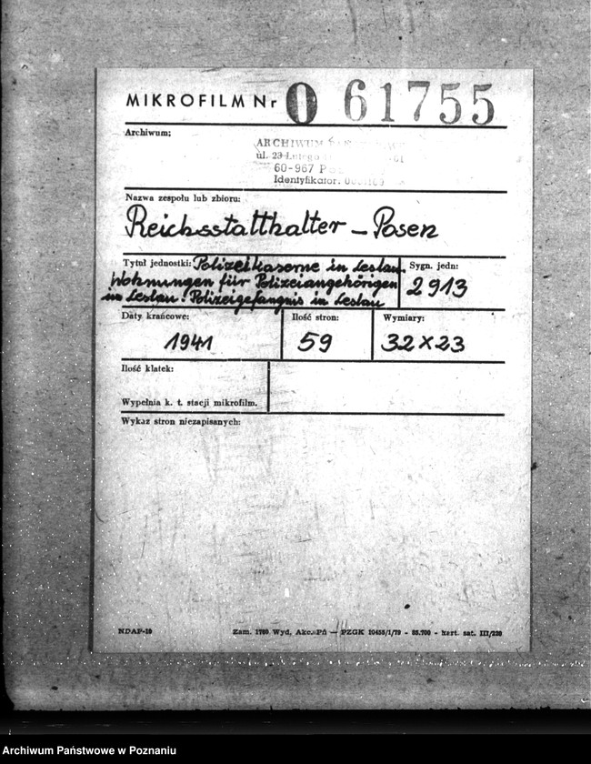 Obraz 2 z jednostki "Polizeikaserne in Leslau. Wohungen für Polizeiangehörigen in Leslau. Polizeigefängnis in Leslau"