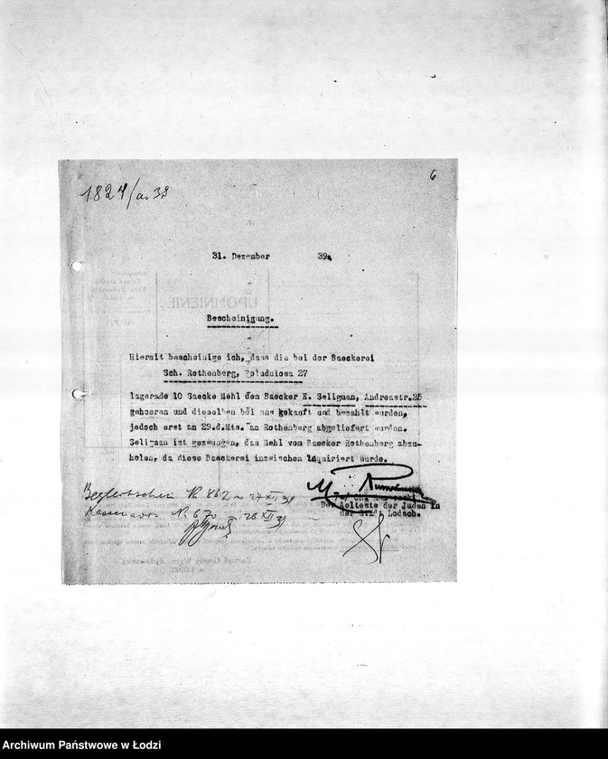 Obraz 9 z jednostki "Sprawy zaświadczeń [m.in. o zatrudnieniu mieszkańców getta, wysokości poborów, miejscu zamieszkania, sytuacji materialnej, wsparciach pieniężnych]"