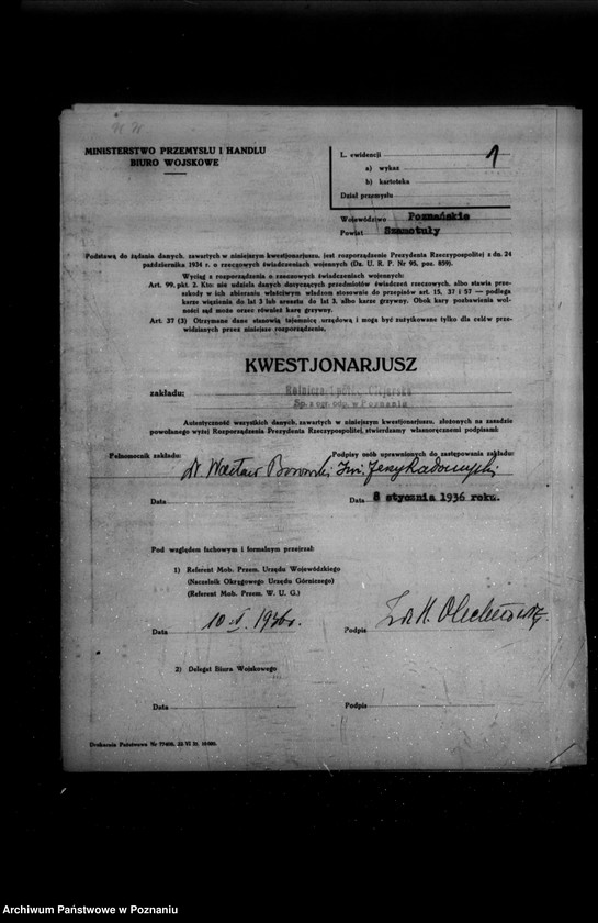 Obraz 5 z jednostki "Kwestionariusz Rolniczej Spółki Olejarskiej Spółka z o. o. w Szamotułach"