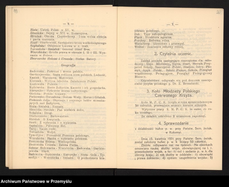image.from.unit.number "Sprawozdanie Dyrekcji Państw.[owego] Seminarjum Nauczycielskiego Żeńskiego w Kołomyi za rok szkolny 1930/31"