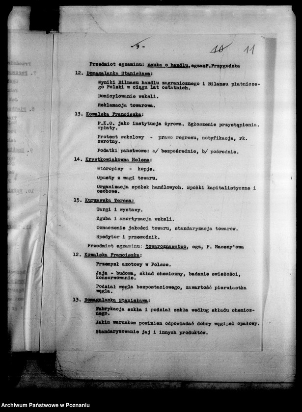 Obraz 16 z jednostki "Państwowa Szkoła Przemysłowo Handlowa Żeńska- Leszno [protokół z egzaminu końcowego]"