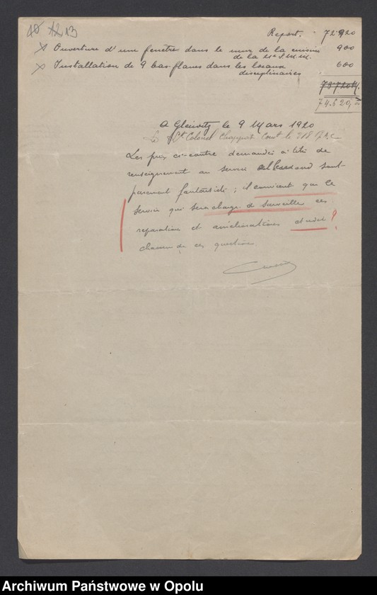 Obraz 13 z jednostki "Tabelau Recapitula et Etats de Previsions de Depenses Casernement  /Zestawienie wydatków na zakwaterowanie wojsk, remonty, sprzęt kwaterunkowy/ III. 1920"