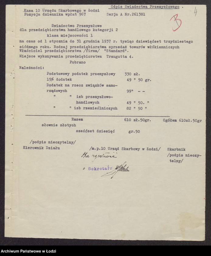 Obraz 6 z jednostki "Fabryka Chusteczek Kieszonkowych Standard-lux- Borys Sapoczyński, Owszyja Wasserman, Izrael Janowski"