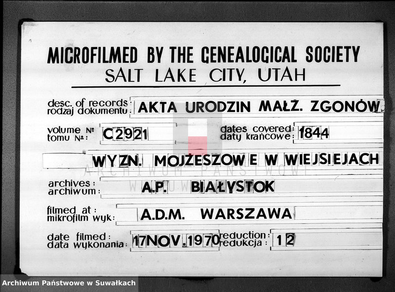 image.from.unit.number "Rok 1844 Duplikat Urodzonych, Zeszłych i Zaślubionych Starozakonnych Okręgu Wiejsieie"