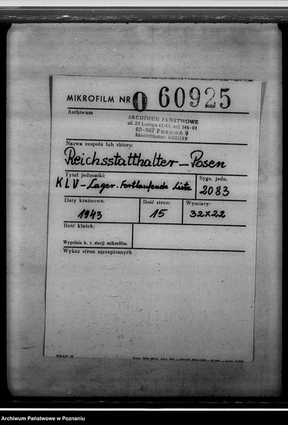 Obraz 2 z jednostki "K L V - Lager. Fortlaufende Liste"