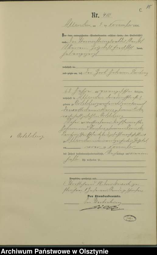 image.from.unit.number "Sterbe-Haupt-Register Tom II, Nr 398-510"