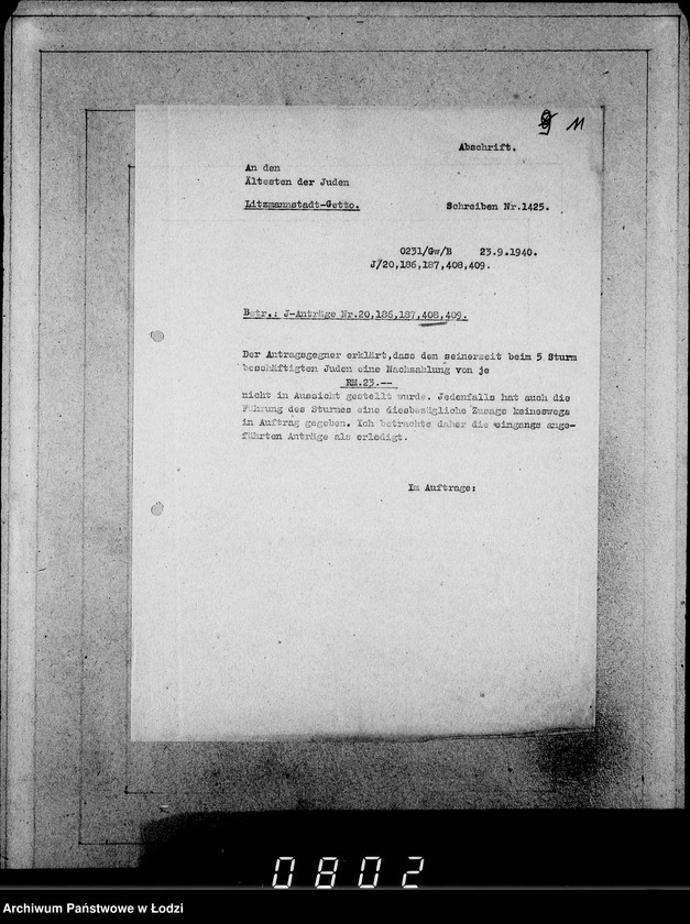 Obraz 15 z jednostki "J[uden] 406-420 [Wnioski Żydów z Getta o zwrot należności za pracę lub towar wzięty na kredyt]"