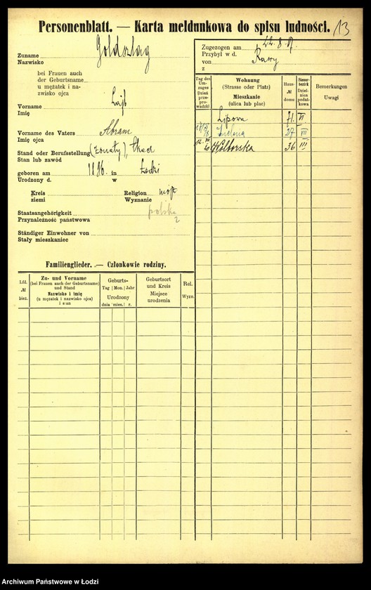 Obraz 14 z jednostki "[Spis ludności Łodzi] Goldszajd - Goldstein"
