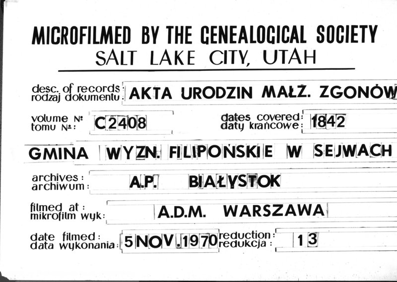 image.from.unit.number "Duplikat akt Urzednika Stanu Cywilnego Sekty Filiponów Gminy Seywy za 1842 rok"