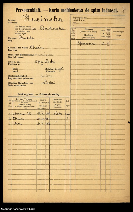 Obraz 9 z jednostki "[Spis ludności Łodzi] Kuczyńska - Kujawiński"