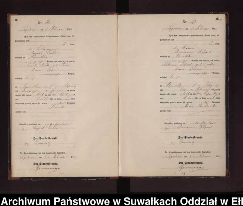 image.from.unit.number "Geburts-Neben-Register des Preussischen Standes-Amtes Rydzewen Kreis Loetzen"