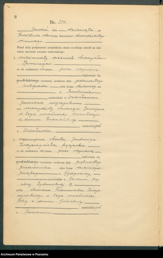 Obraz 14 z jednostki "Księga miejscowa małżeństw tom II [Rejestr główny małżeństw]"