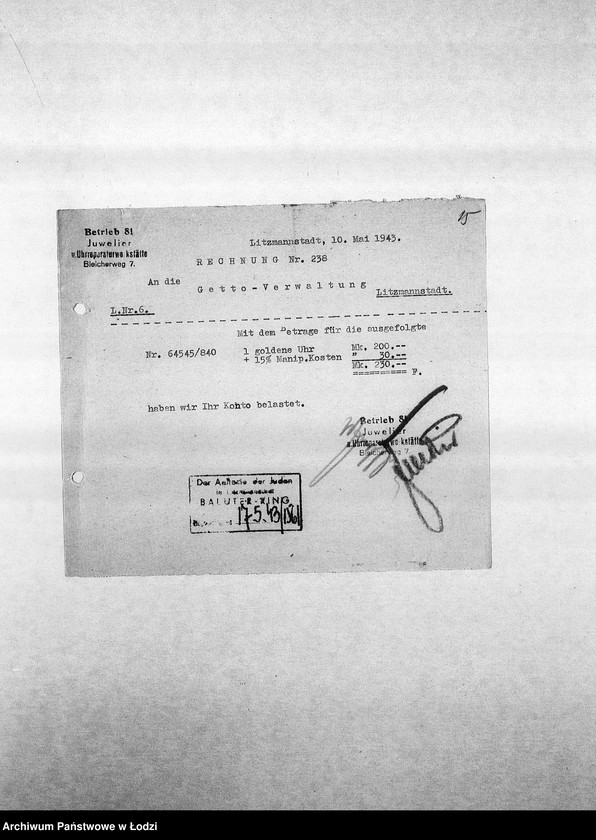 Obraz 18 z jednostki "[Korespondencja PSŻ z wydziałami i resortami getta w różnych sprawach]"