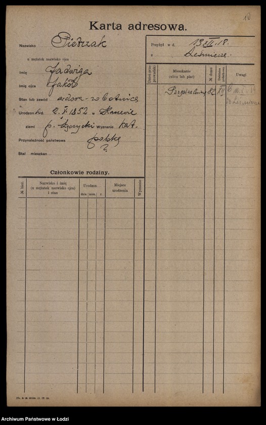 Obraz 12 z jednostki "[Spis ludności Łodzi] Pietrzak-Pietrzycki"