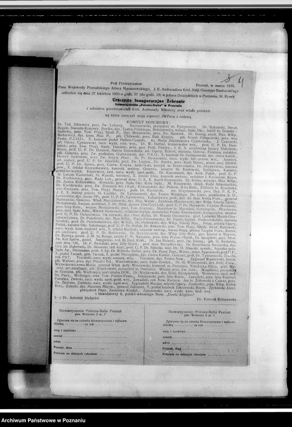 Obraz 8 z jednostki "Stowarzyszenie "Polonia- Italia" w Poznaniu: a/ dokumenty dotyczące założenia Towarzystwa /statut i inne/, b/ sprawozdania roczne z działalności i protokoły zebrań, c/ korespondencja różna, d/ listy członków, e/ druki, afisze"