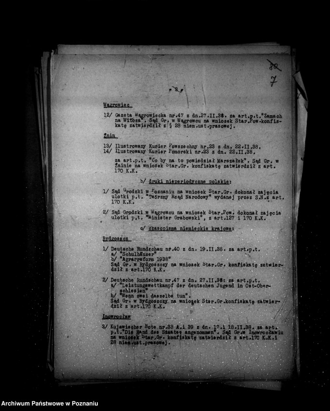 Obraz 11 z jednostki "Sprawozdania prasowe od stycznia do grudnia 1938 r."