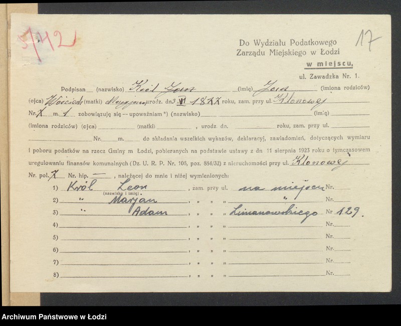 image.from.unit.number "Księga inwentarzowa nieruchomości m. Łodzi ul. Klonowa"