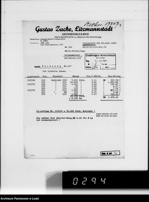 Obraz 12 z jednostki "G. Sache. Rechnungen [za dostawy towarów dla Getta]"