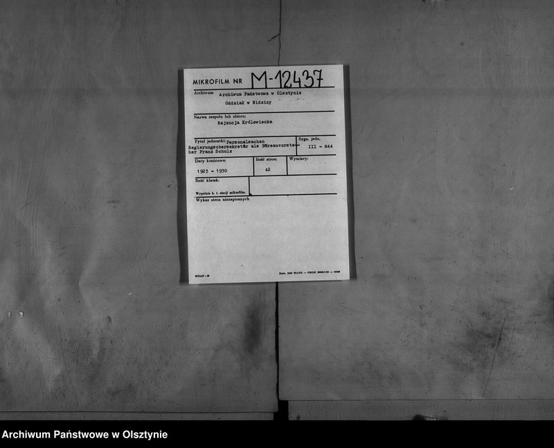 image.from.unit.number "Personal-Akten den Regierungsobersekretär als Büreauvorsteher Franz Schulz"