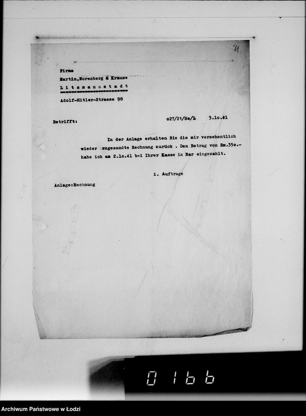 Obraz 8 z jednostki "Pelzabteilung. Warenverwertung an firma Martin Norenberg u.Krause Litzmannstadt"