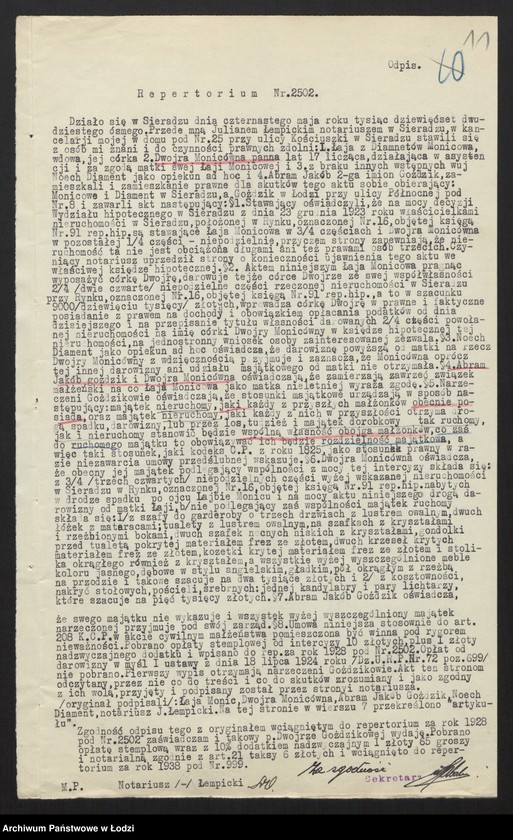 Obraz 13 z jednostki "Mojżesz Goździk, Beniamin Goździk, Abram Jakub Goździk, Mendel Wolf Cytner- sprzedaż manufaktury"