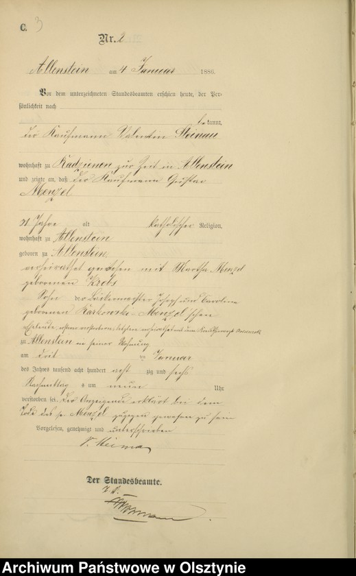 image.from.unit.number "Sterbe-Haupt-Register Tom I, Nr 1 - 254"