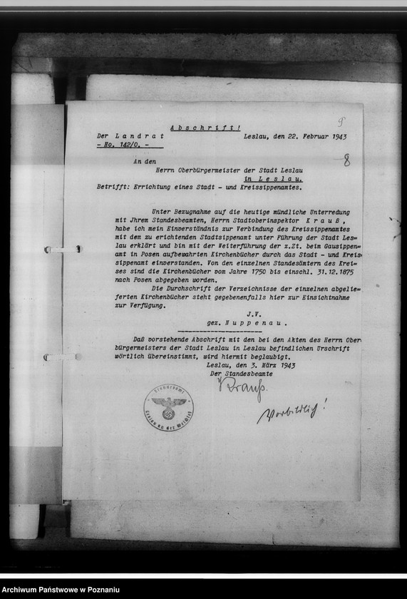 Obraz 13 z jednostki "[Korespondencja w sprawach organizacyjnych]- Sippenamt für Stadt- und Landkreis Leslau [Włocławek, województwo bydgoskie]"