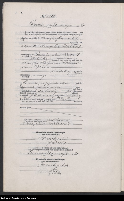 Obraz 20 z jednostki "Księga urodzeń odpis tom IV [Rejestr poboczny urodzeń]"