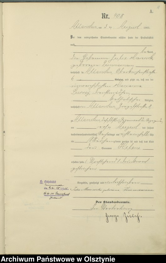 image.from.unit.number "Geburts-Haupt-Register Tom II, Nr 399 - 722"