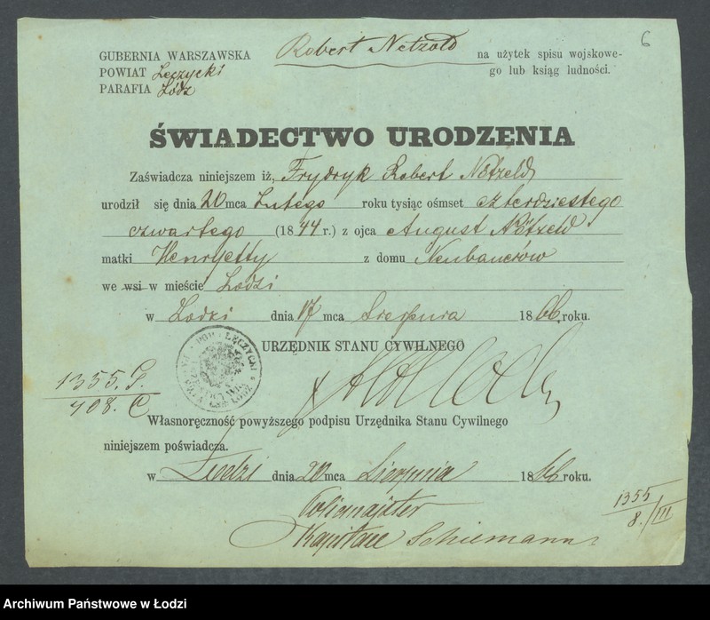 Obraz 8 z jednostki "Dowody metrykalne stałych mieszkańców m. Łodzi nr domu 1355-1356"