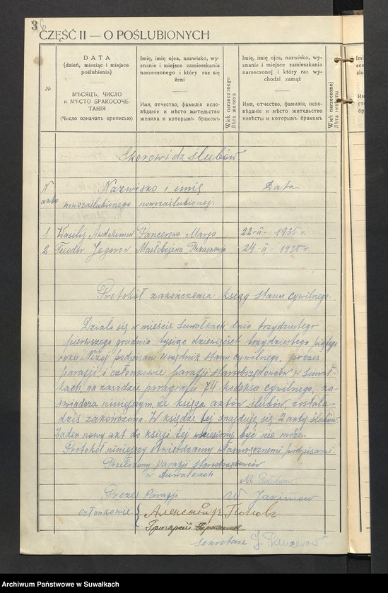 image.from.unit.number "Księga metryczna duchownego Siemieona Gołubowskiego cerkwi staroobrzędowców w Suwałkach na 1935 rok. Część II- o poślubionych"